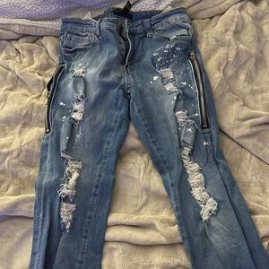 Forever 21 Light Blue Distressed Skinny Jeans